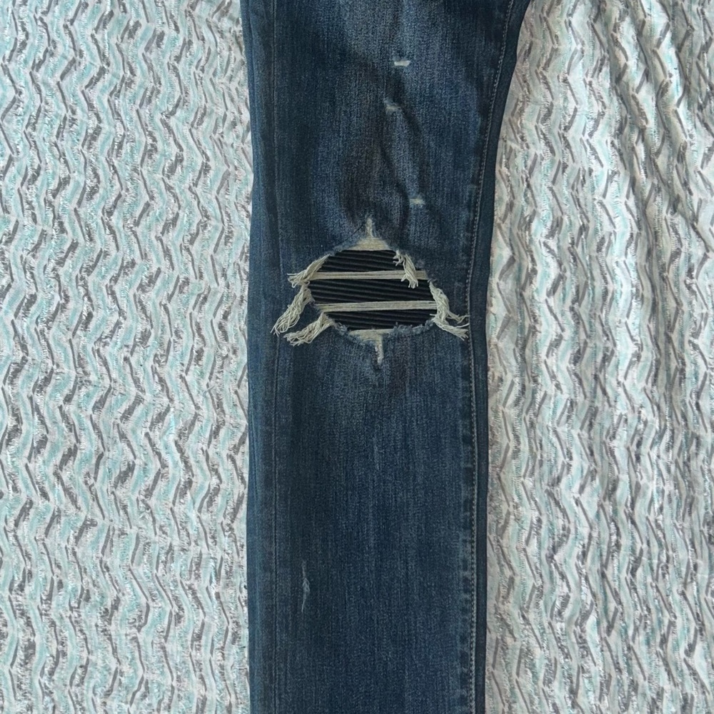 AMIRI Dark Blue Denim Jeans with Contrast Gold Stitching